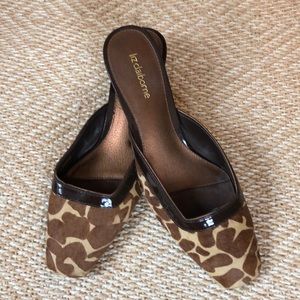 Liz Claiborne animal print and leather mules